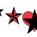 Nautical stars, black stars, red stars and a heart